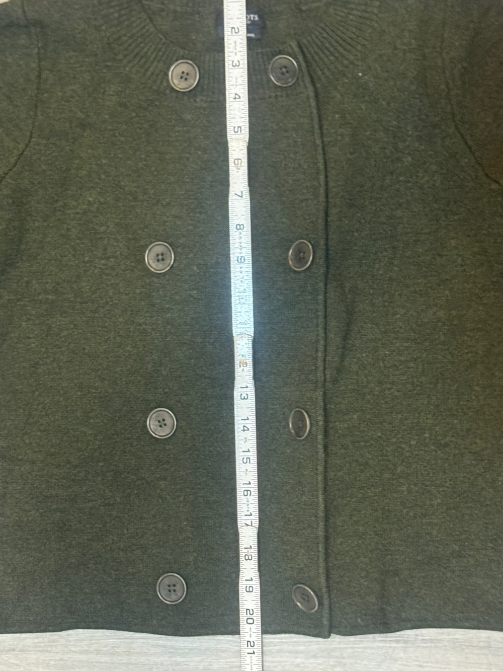 Talbots 100% Merino Wool Olive Green Double-Breasted Short Sleeve Sweater - Picture 4 of 8